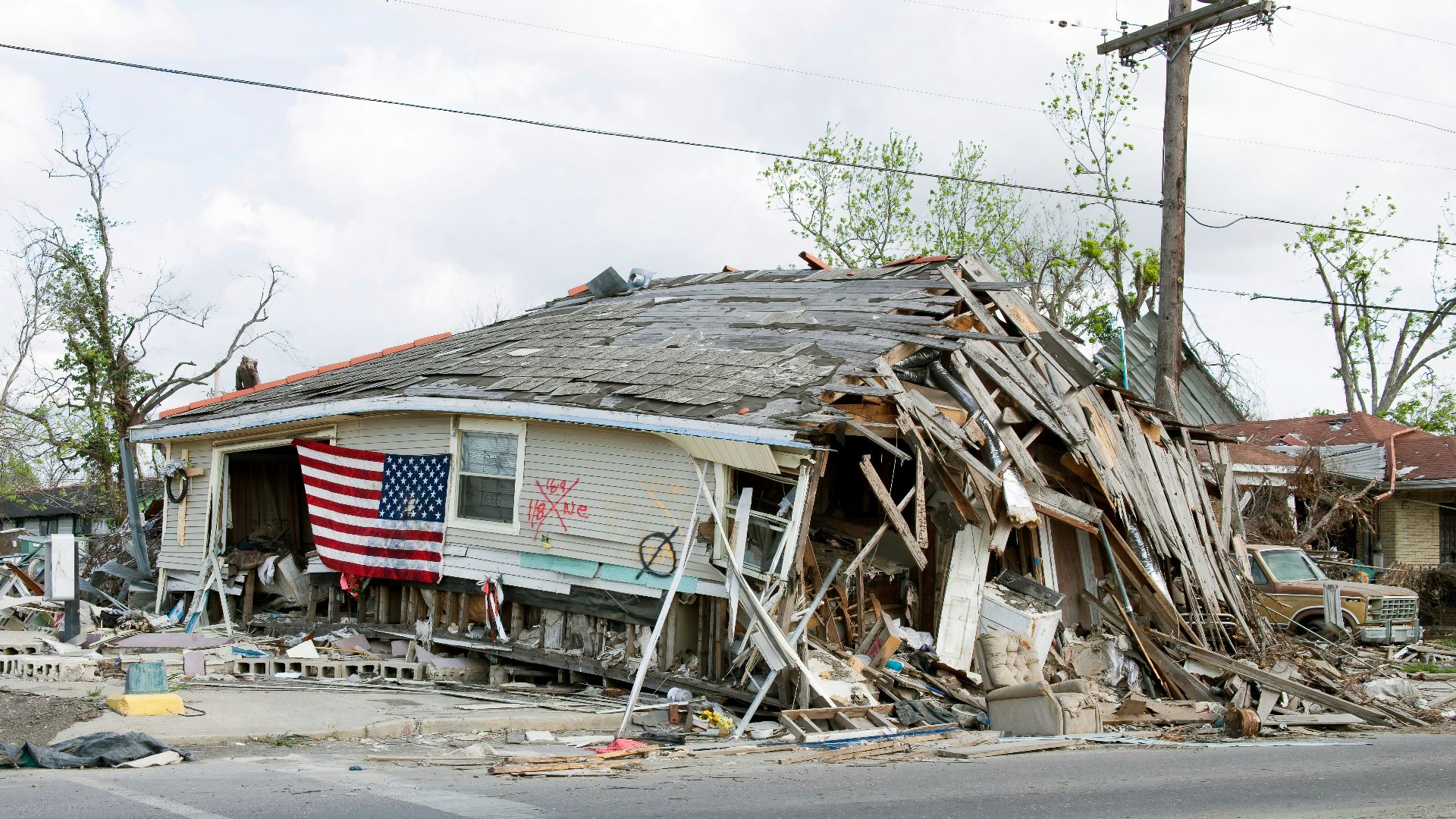 Barber Shop located in Ninth Ward, New Orleans, Louisiana, damaged by Hurricane Katrina in 2005.