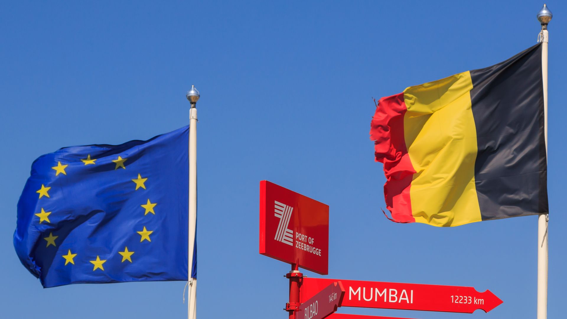 File:Zeebrugge Belgium Signpost-with-EU-Flag-and-Belgium-Flag-01.jpg