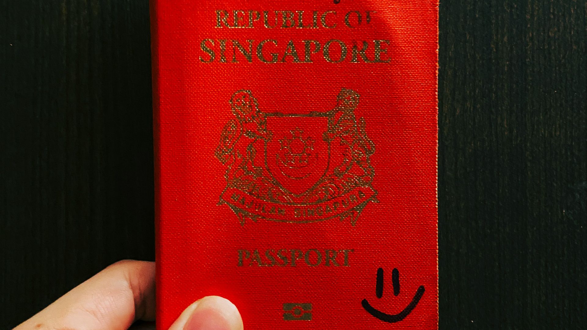 person holding red and white book