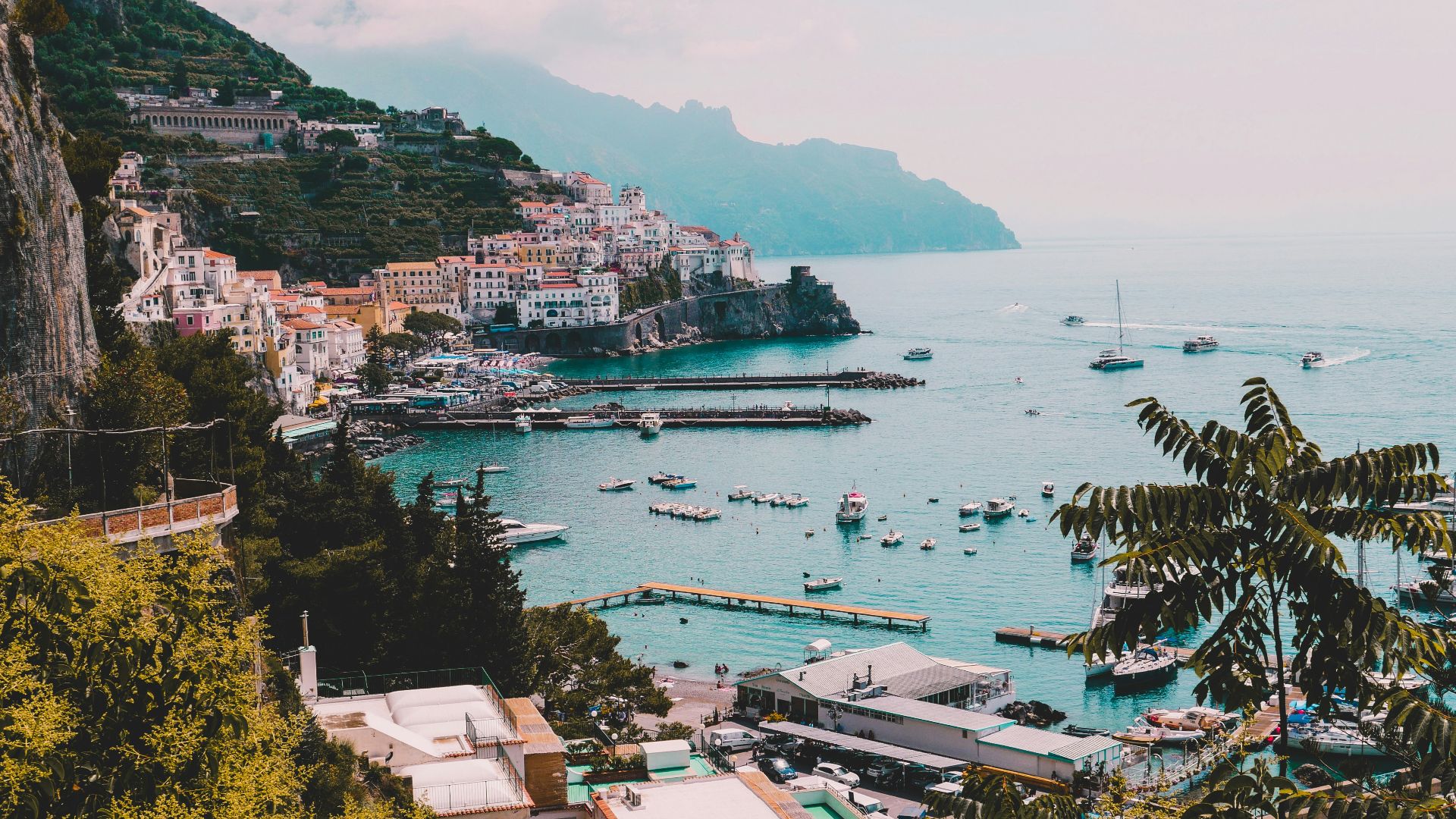 landscape photo of village houses near ocean