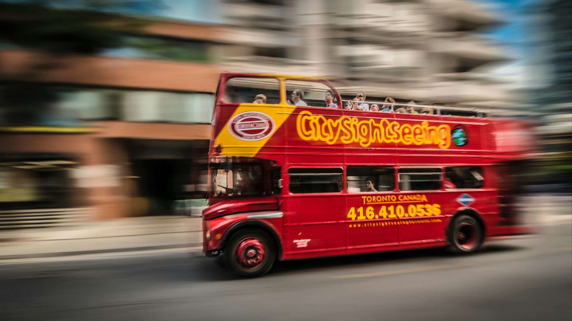 red and yellow bus photo