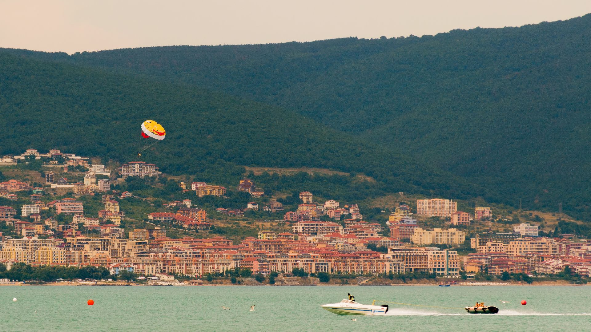 a person parasailing on the water