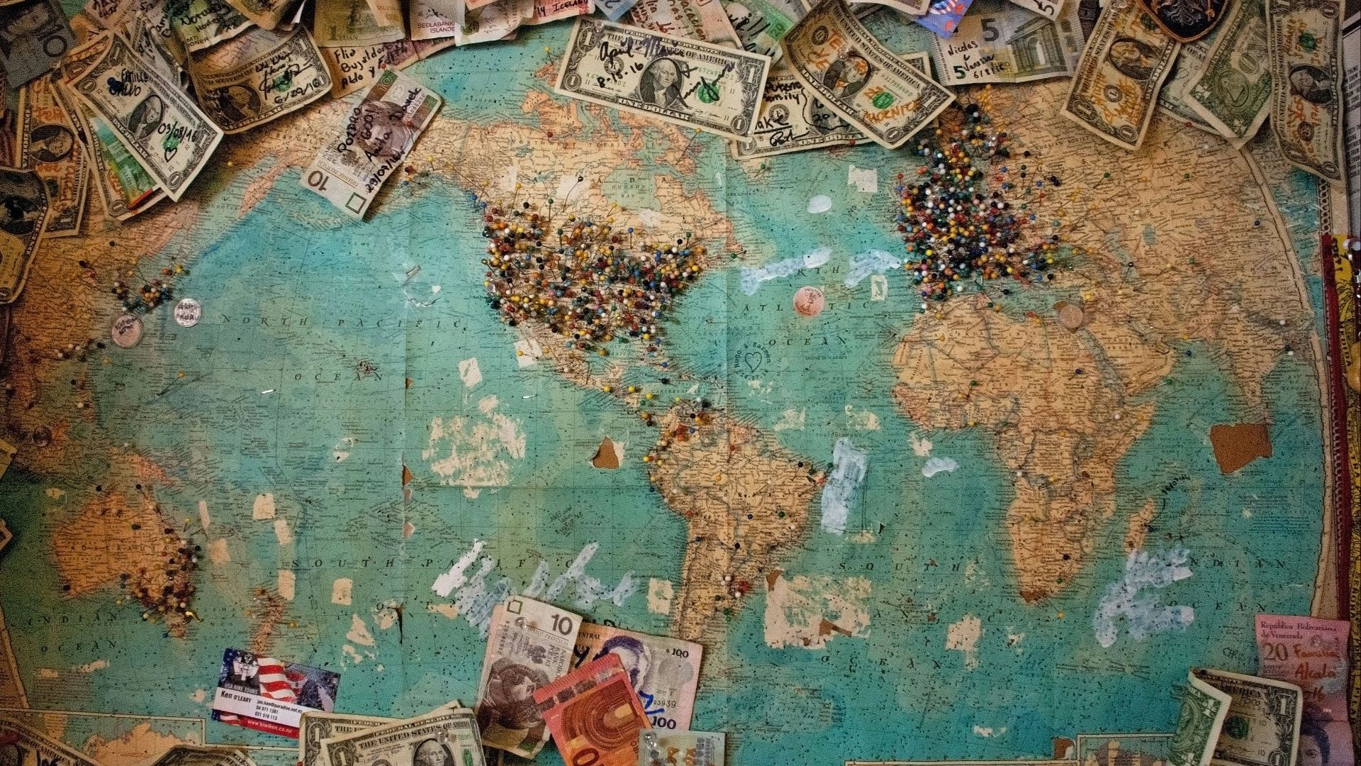 U.S. dollar banknote with map