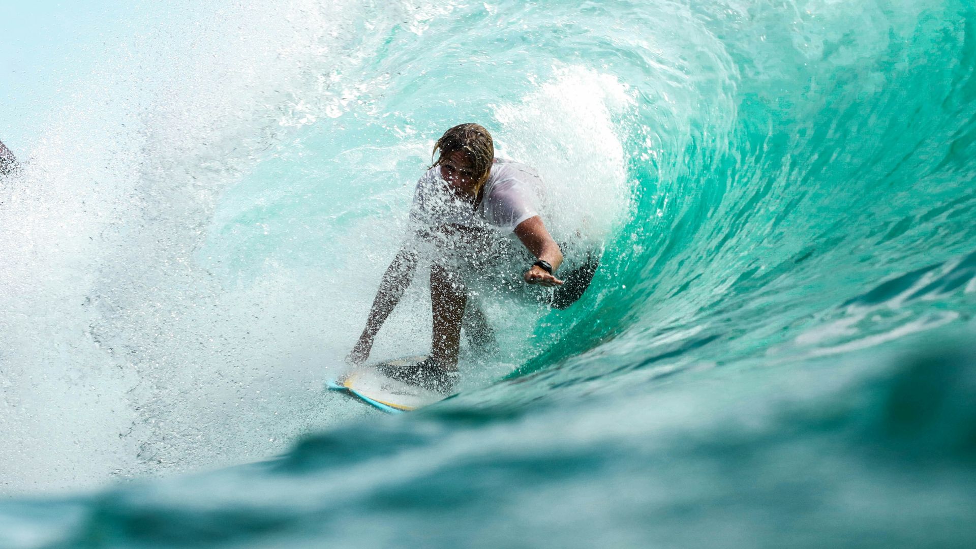 time lapse photography surfer in wave water