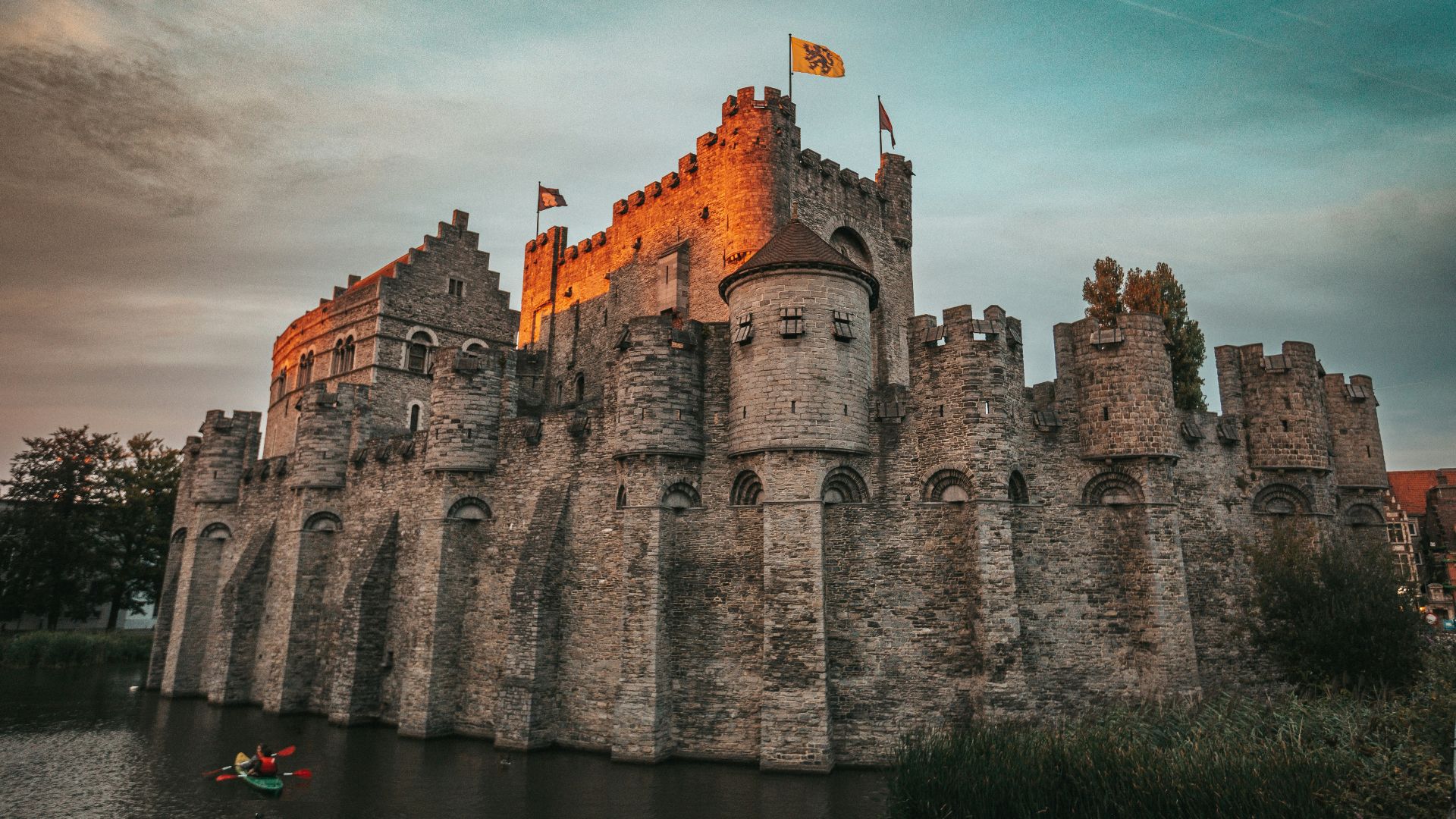 a castle with a moat