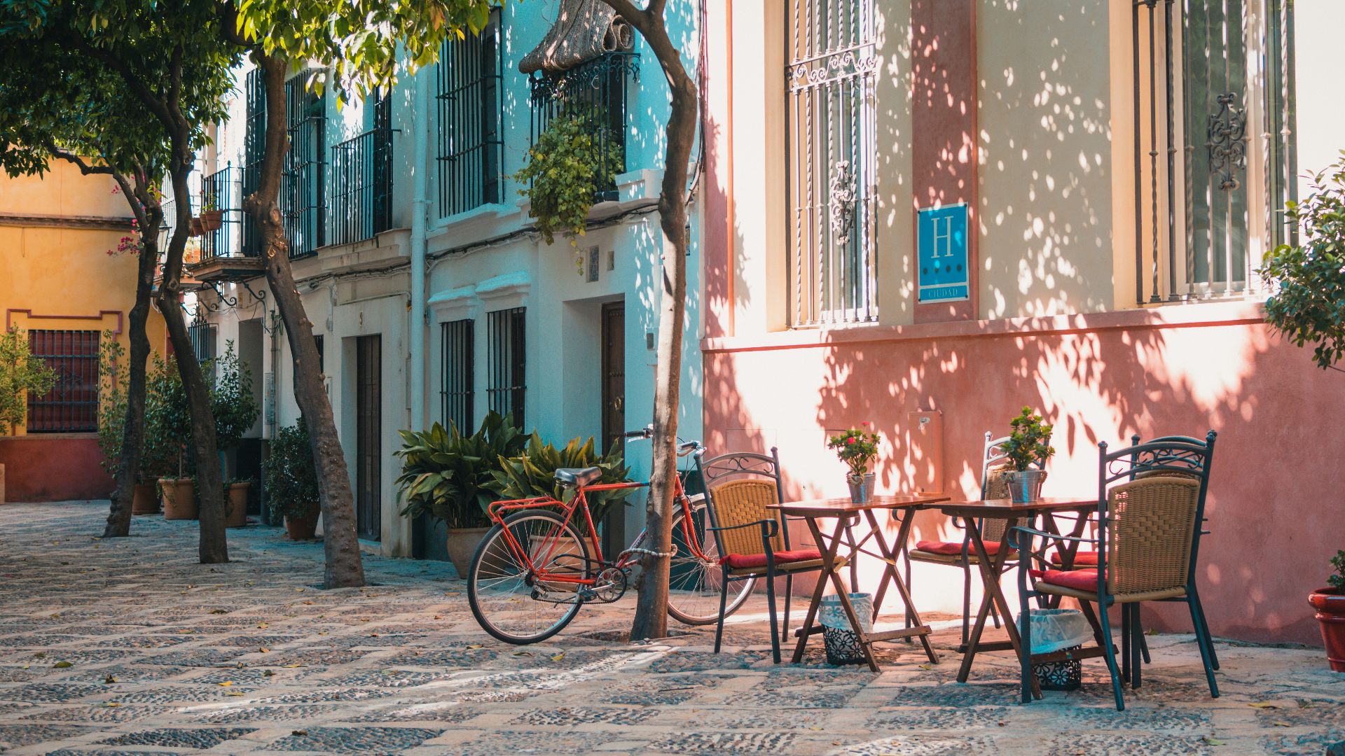 two brown table outside