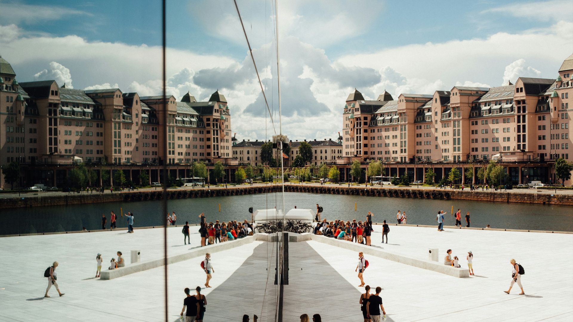 people gathering outside building