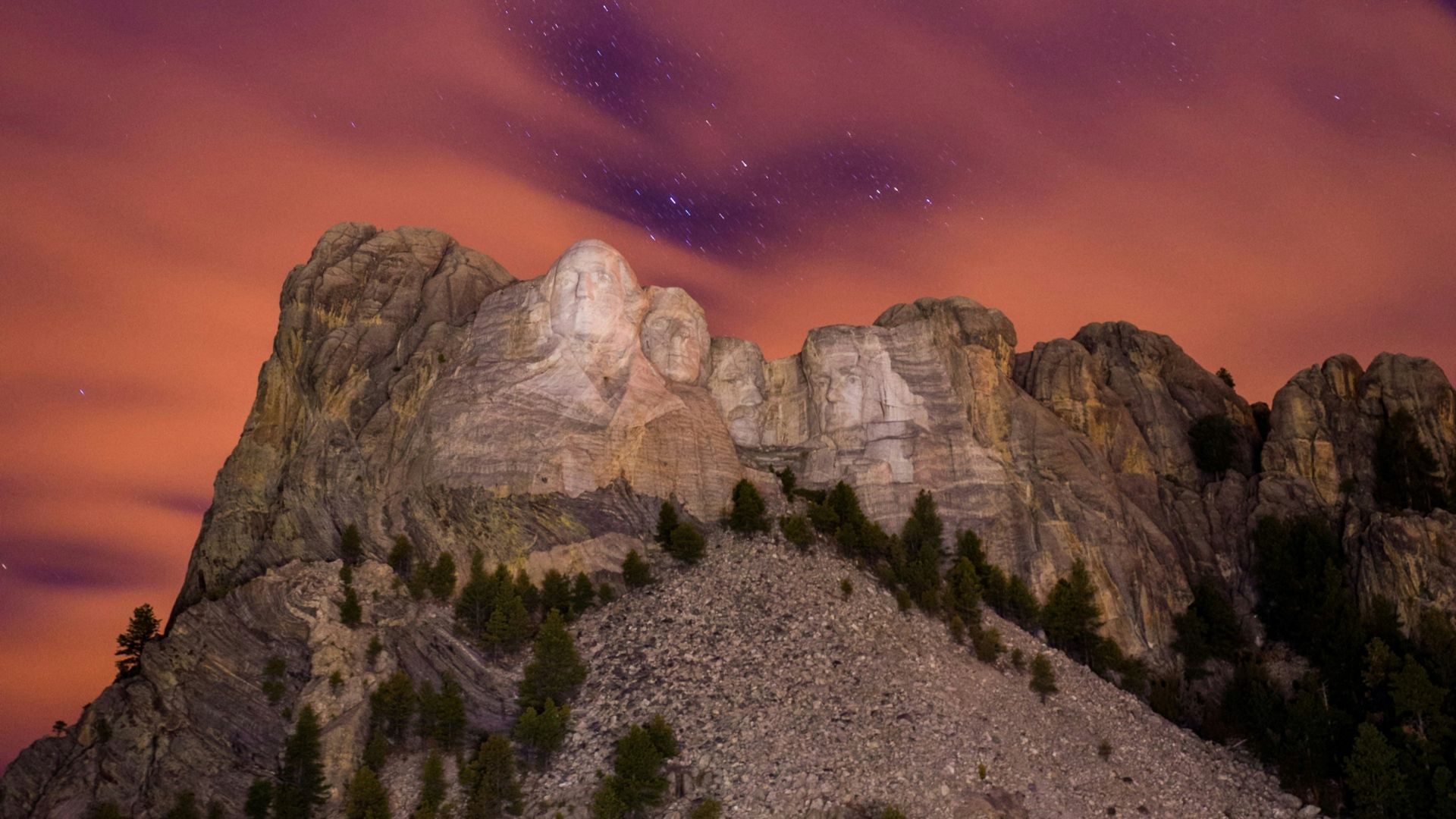 The Stars peak through the clouds at Mount Rushmore