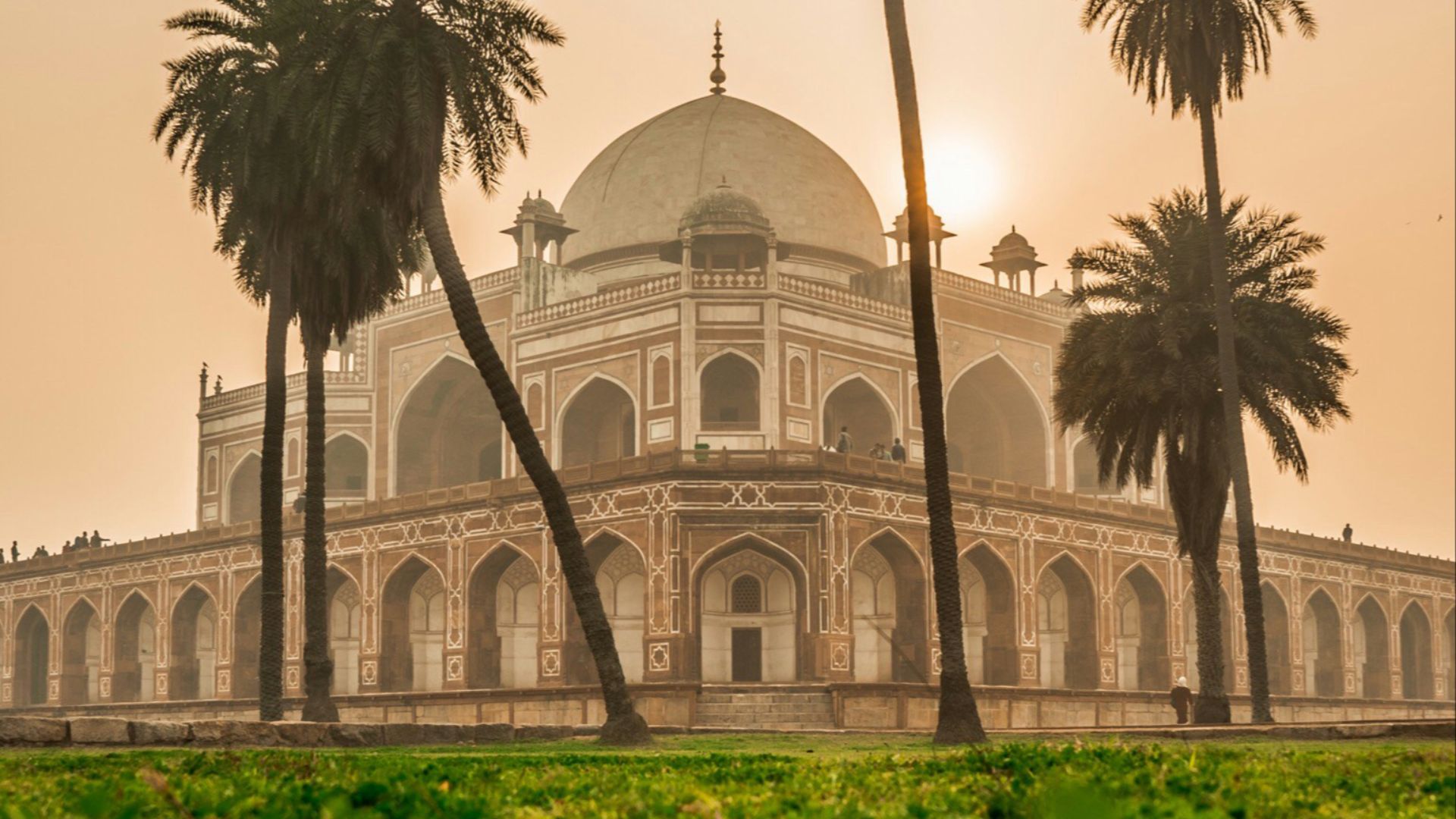 white and brown dome building near green and coconut tree grass at daytime