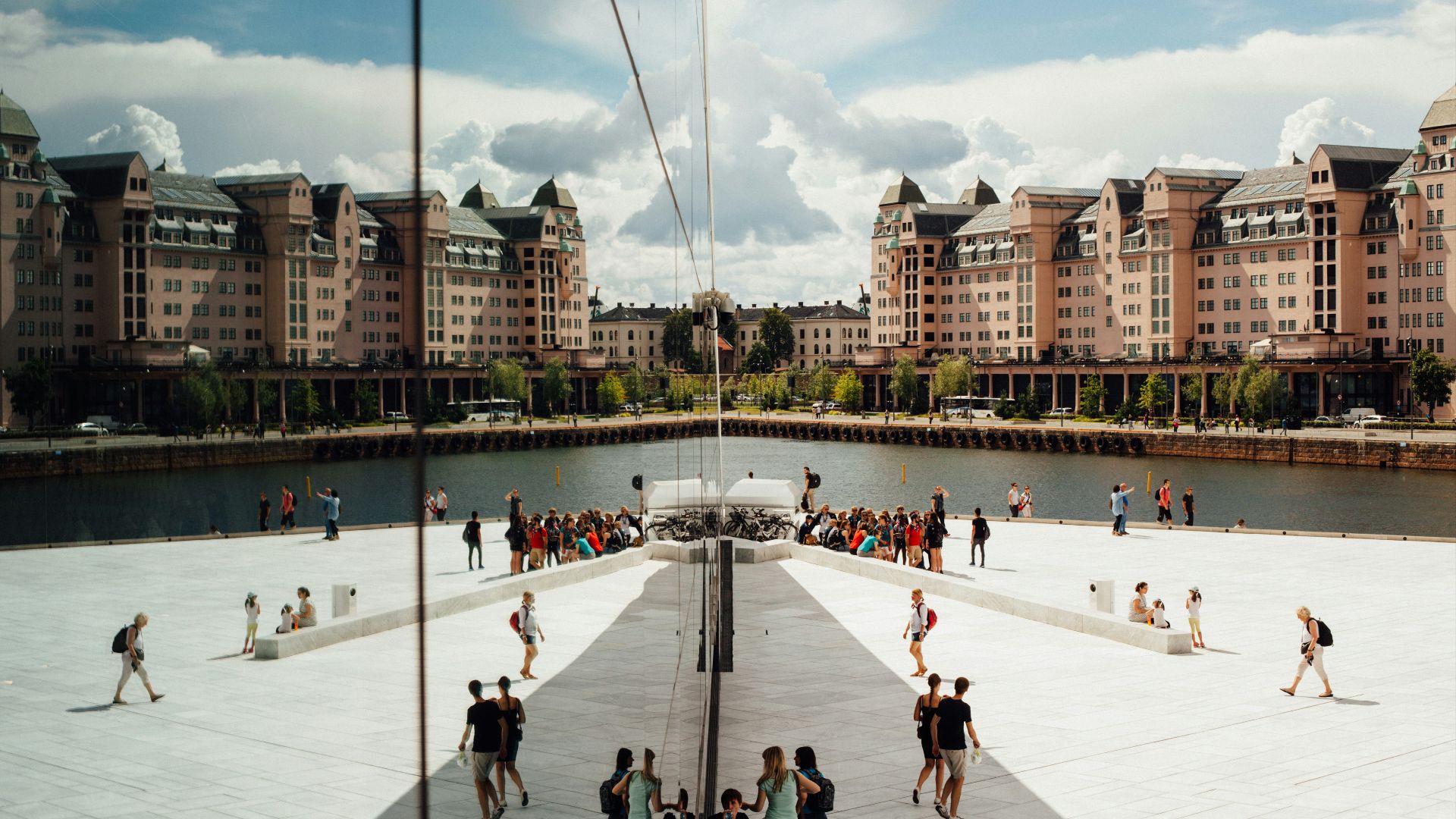 people gathering outside building