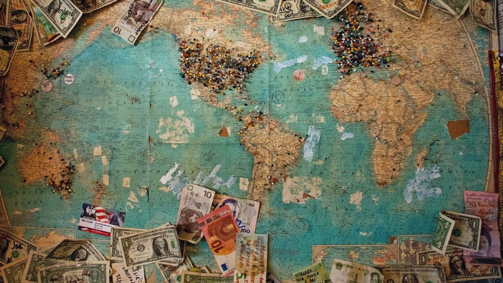 U.S. dollar banknote with map