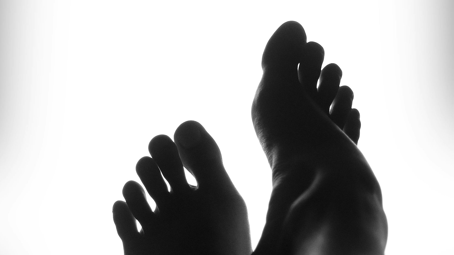 silhouette of person's feet against white background