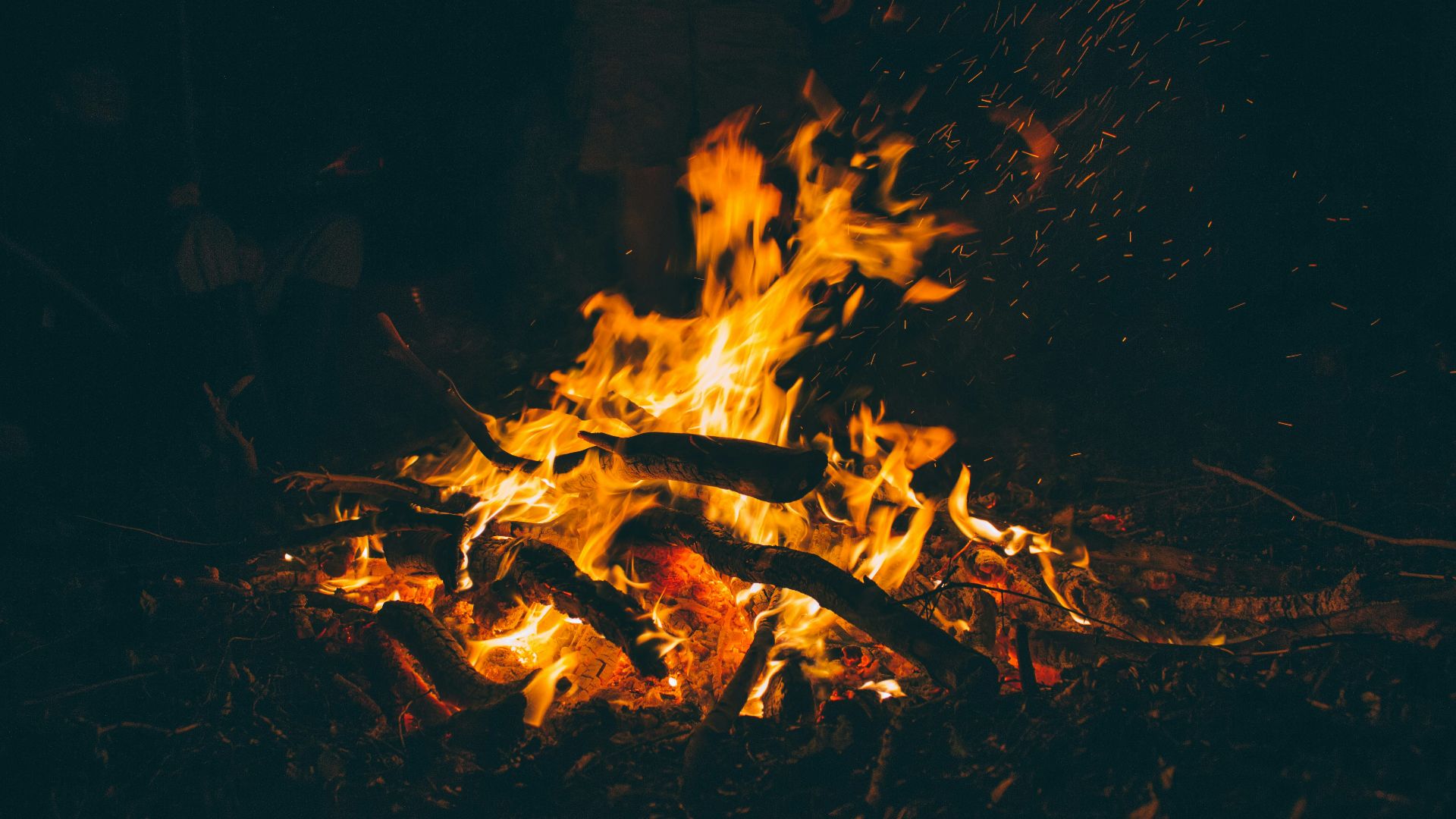 burning firewood at night