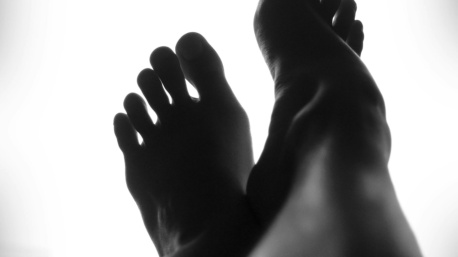 silhouette of person's feet against white background