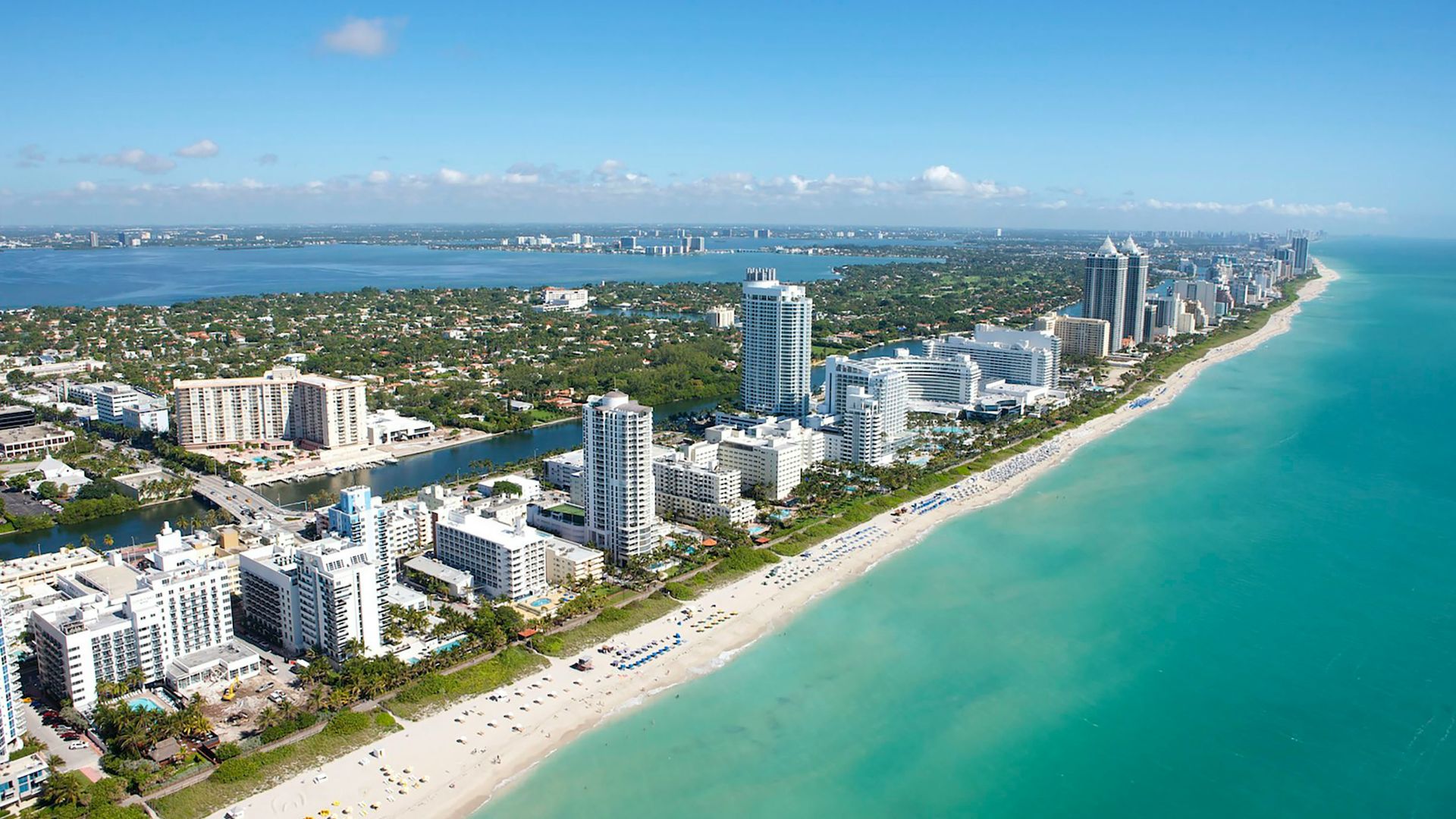 aerial view of city buildings near body of water during daytime