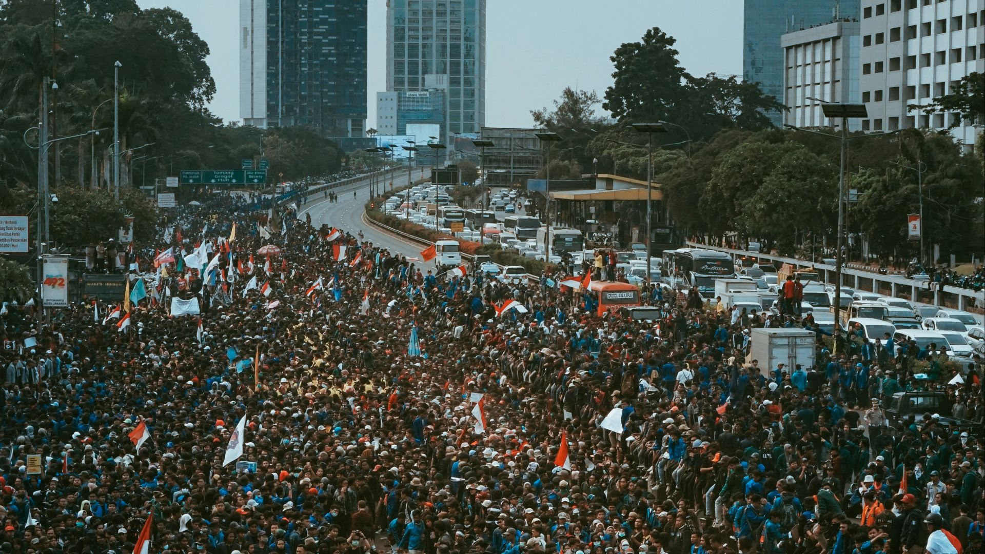 crowd standing on road during daytime