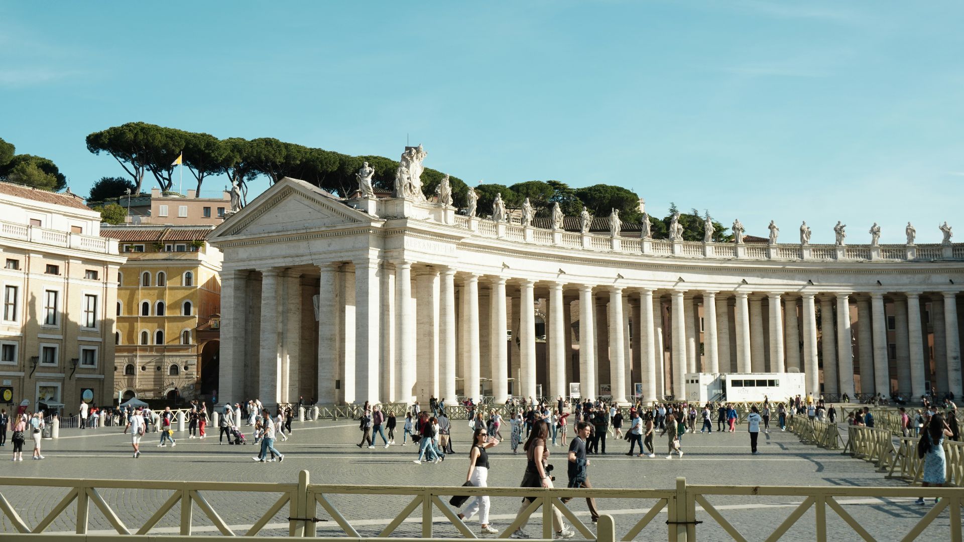a group of people standing in front of a building