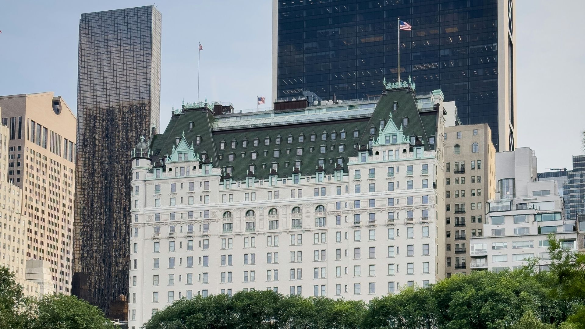 a view of a city from across a pond