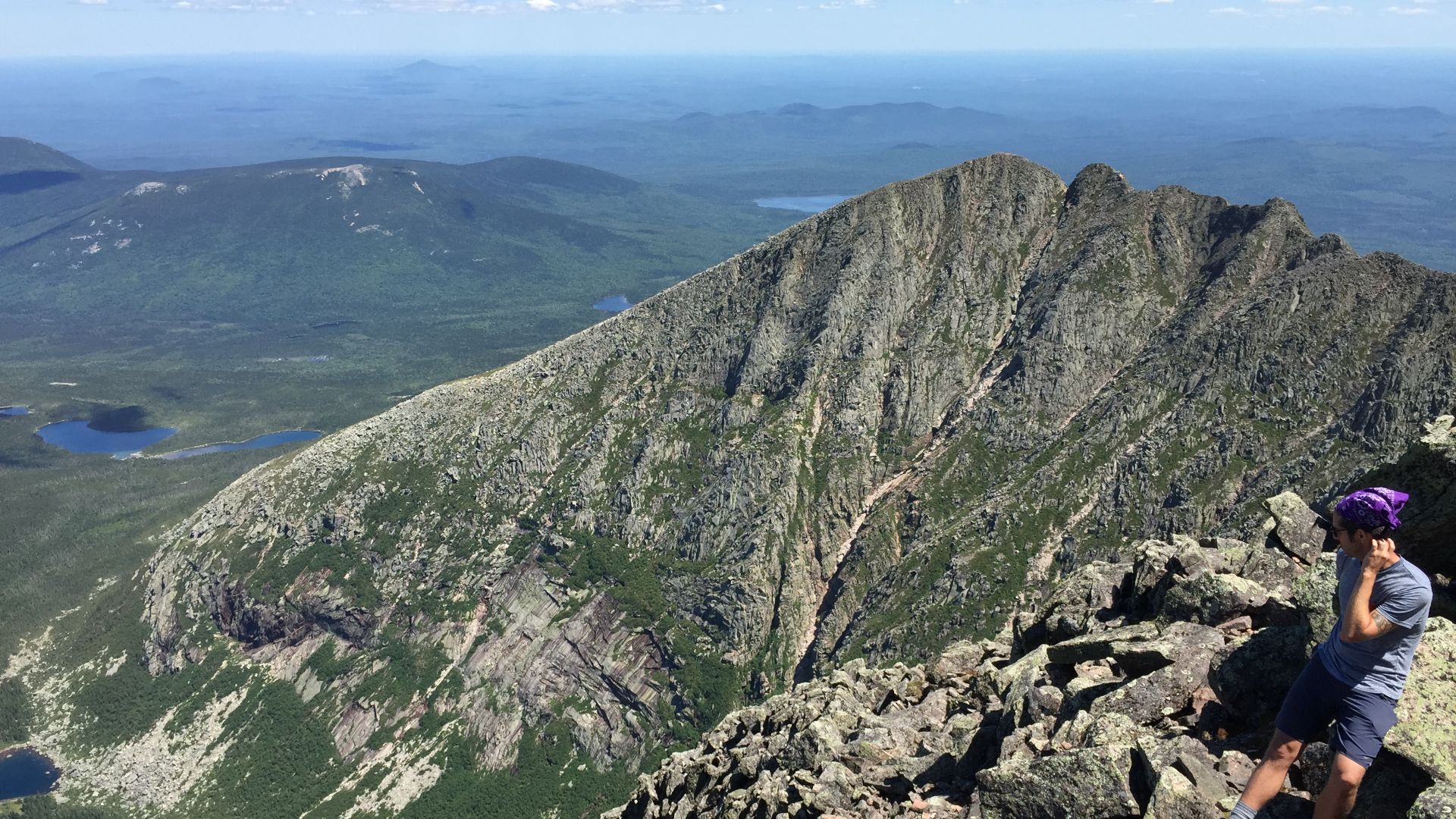 File:2017-07-26 12 49 50 View east-northeast along Mount Katahdin's Knife Edge Trail towards Pamola Peak and Chimney Peak from Baxter Peak in Baxter State Park, Piscataquis County, Maine.jpg