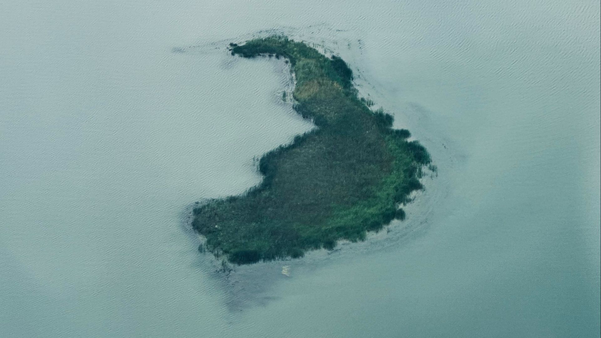 A small island in the middle of a body of water