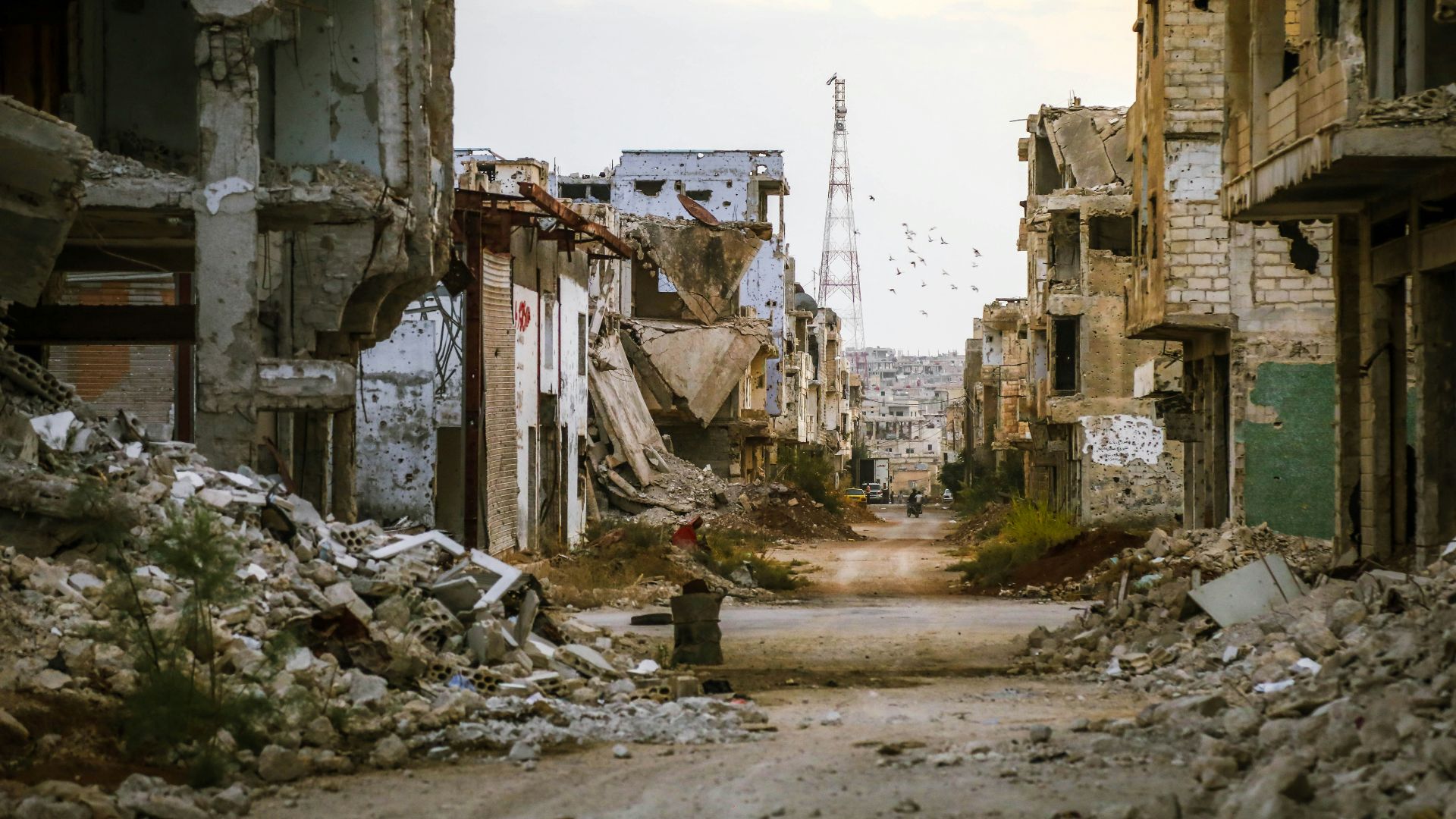 a destroyed building in a city