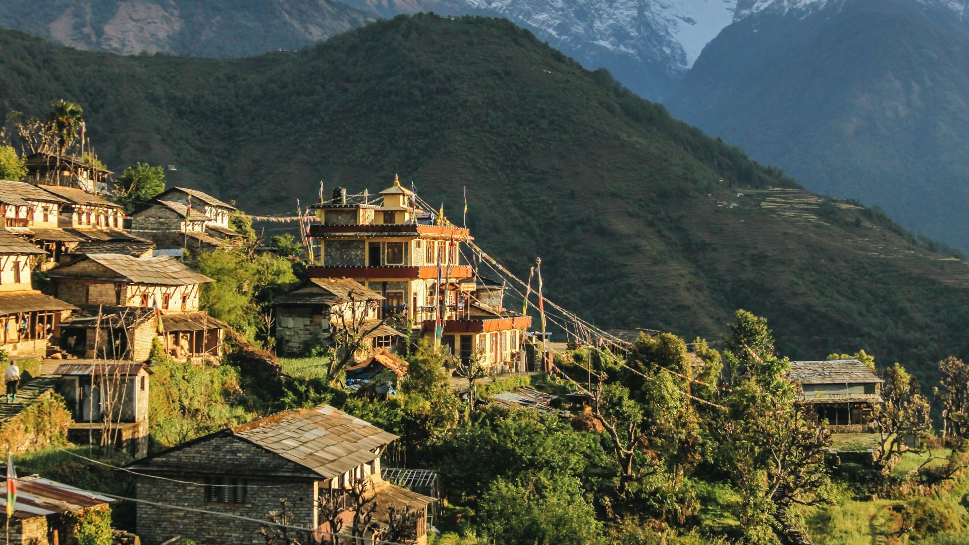 houses overlooking mountain range