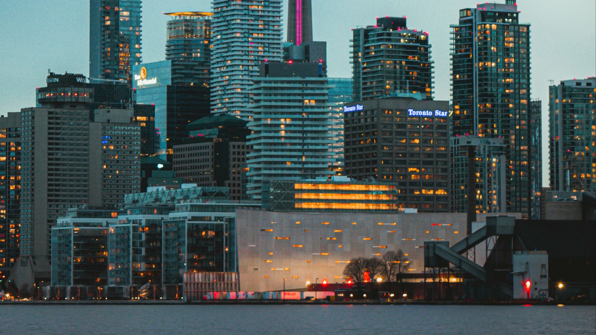 high rise buildings during night time