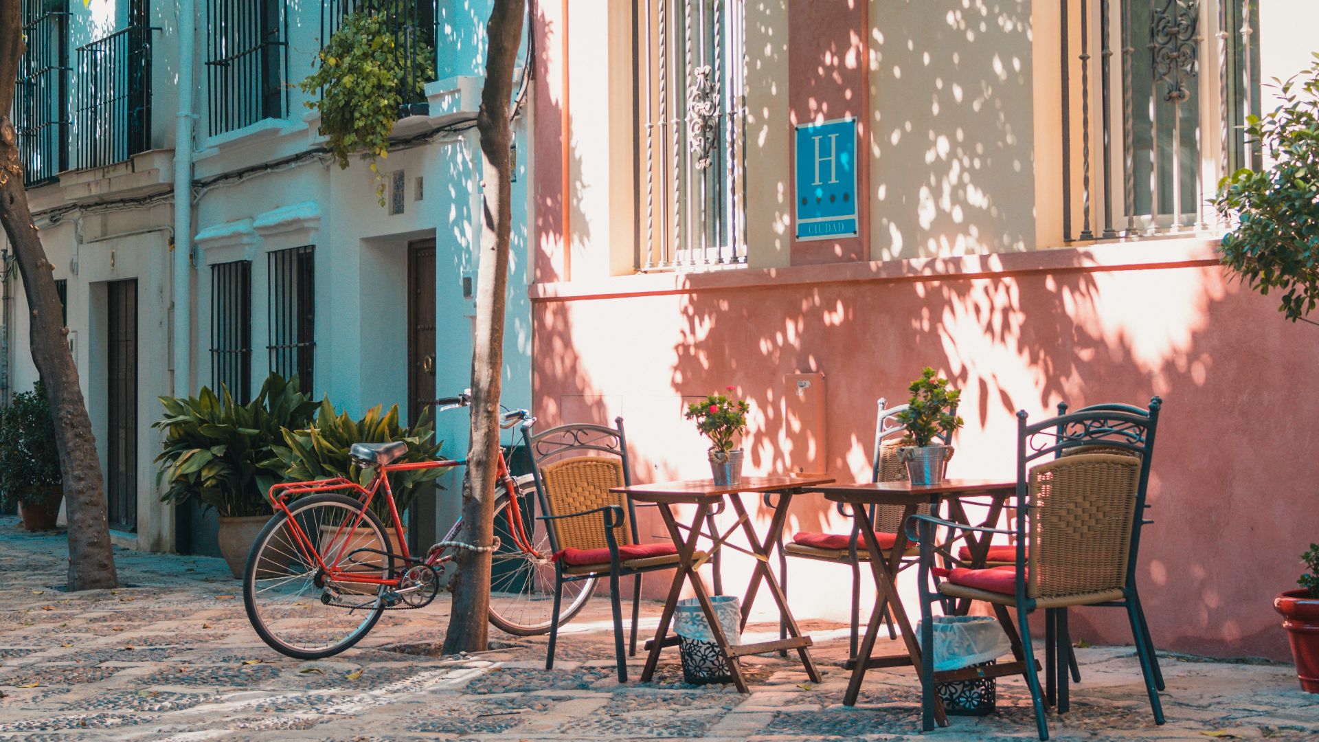 two brown table outside