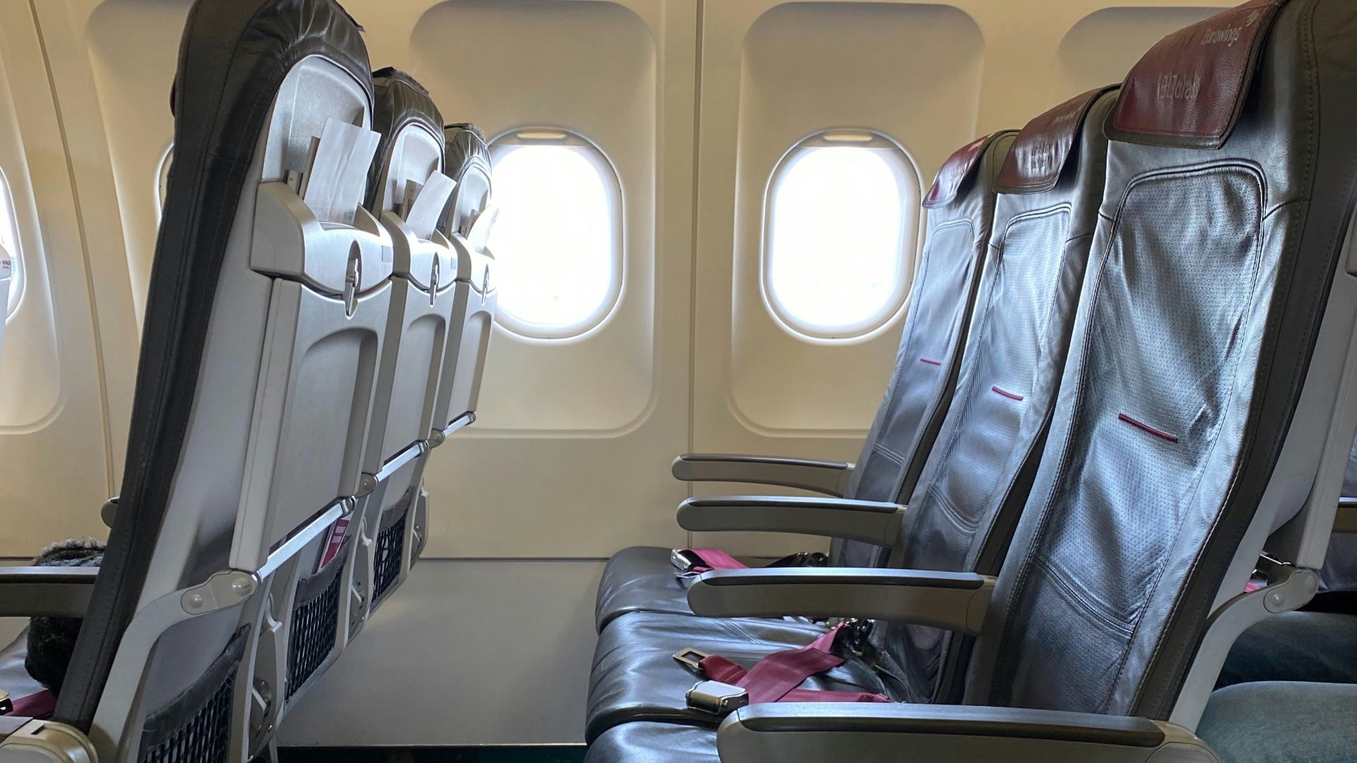 blue and red leather seat