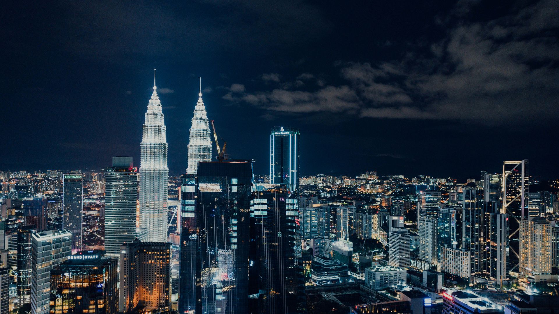 city skyline during night time
