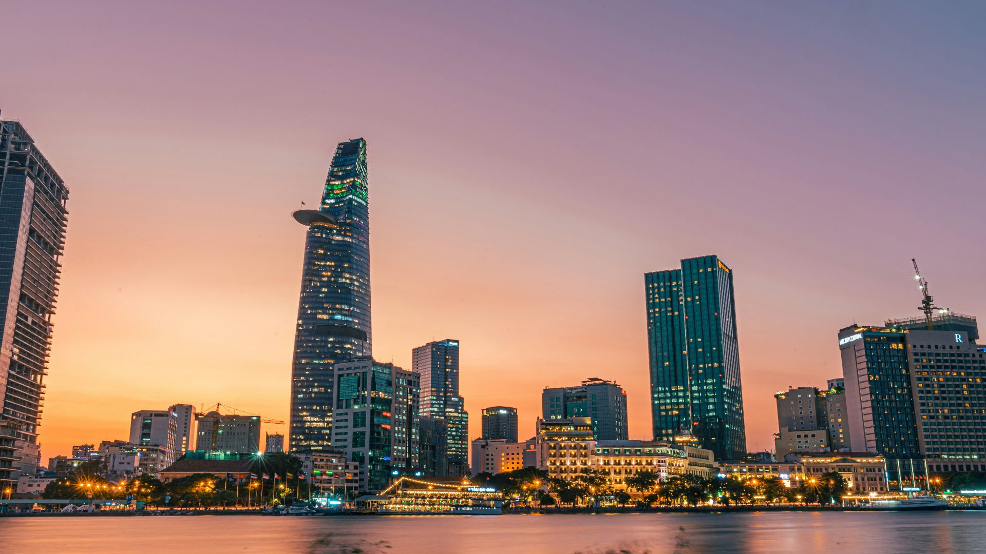 city skyline during night time
