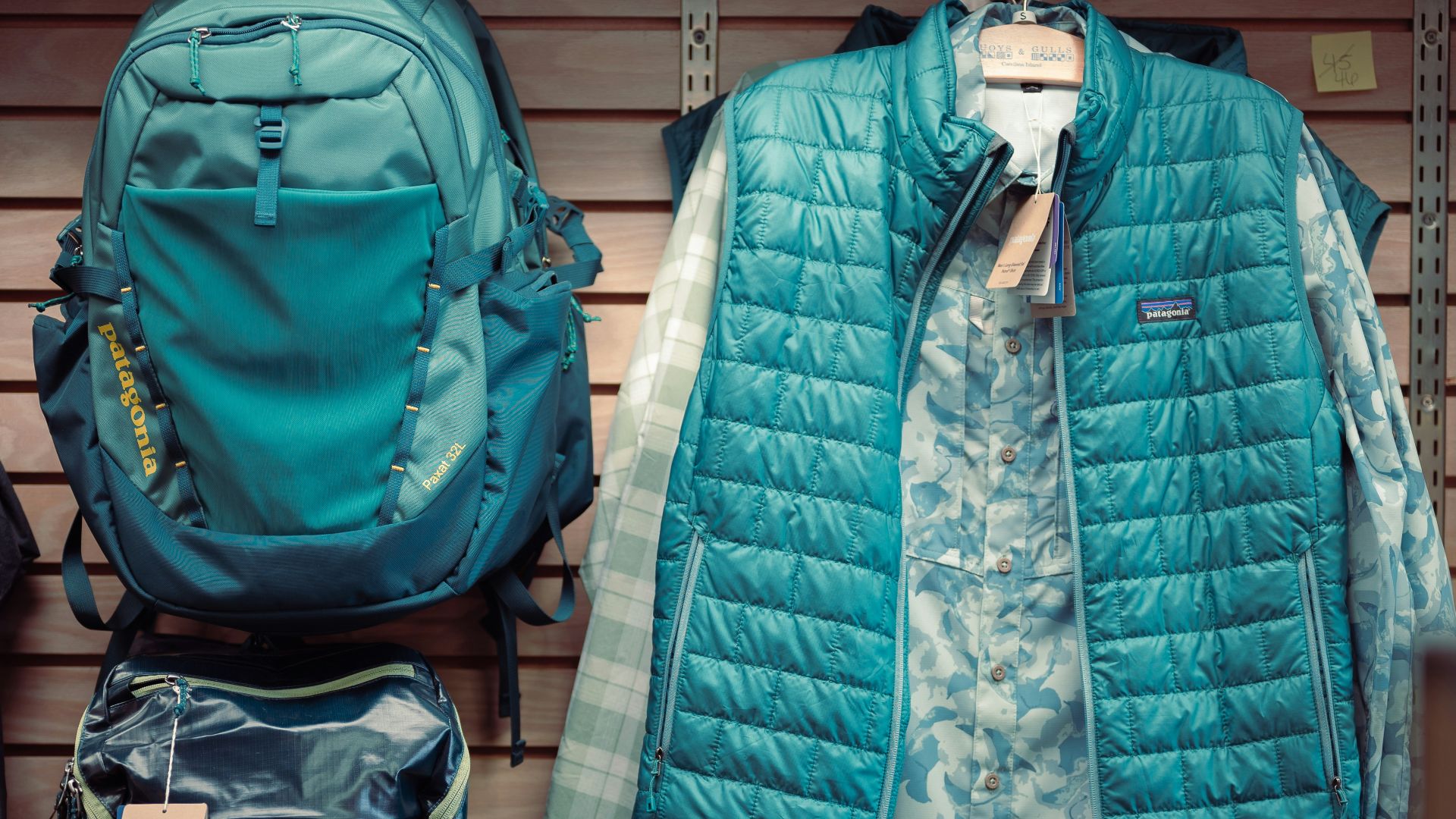 a group of jackets on a wall