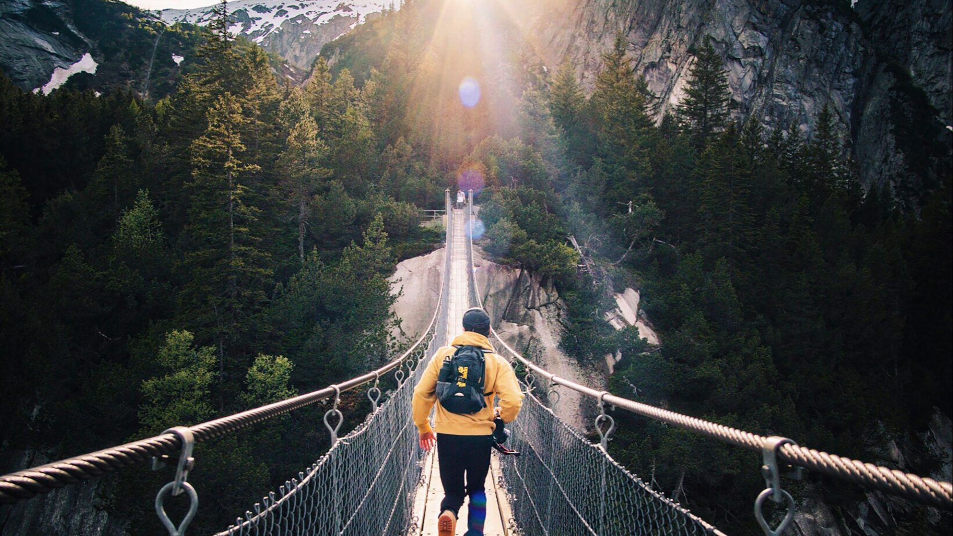 running man on bridge