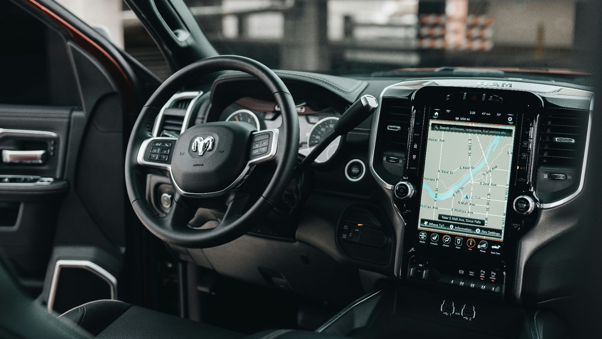 black car gps turned on in car