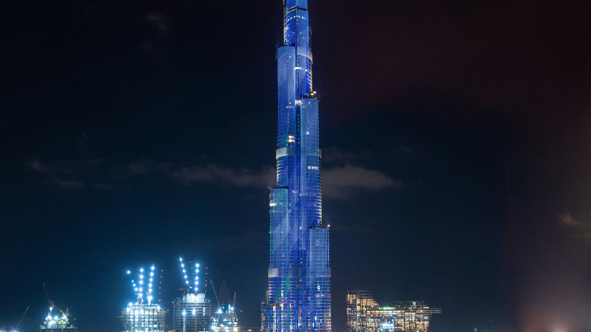 city skyline during night time