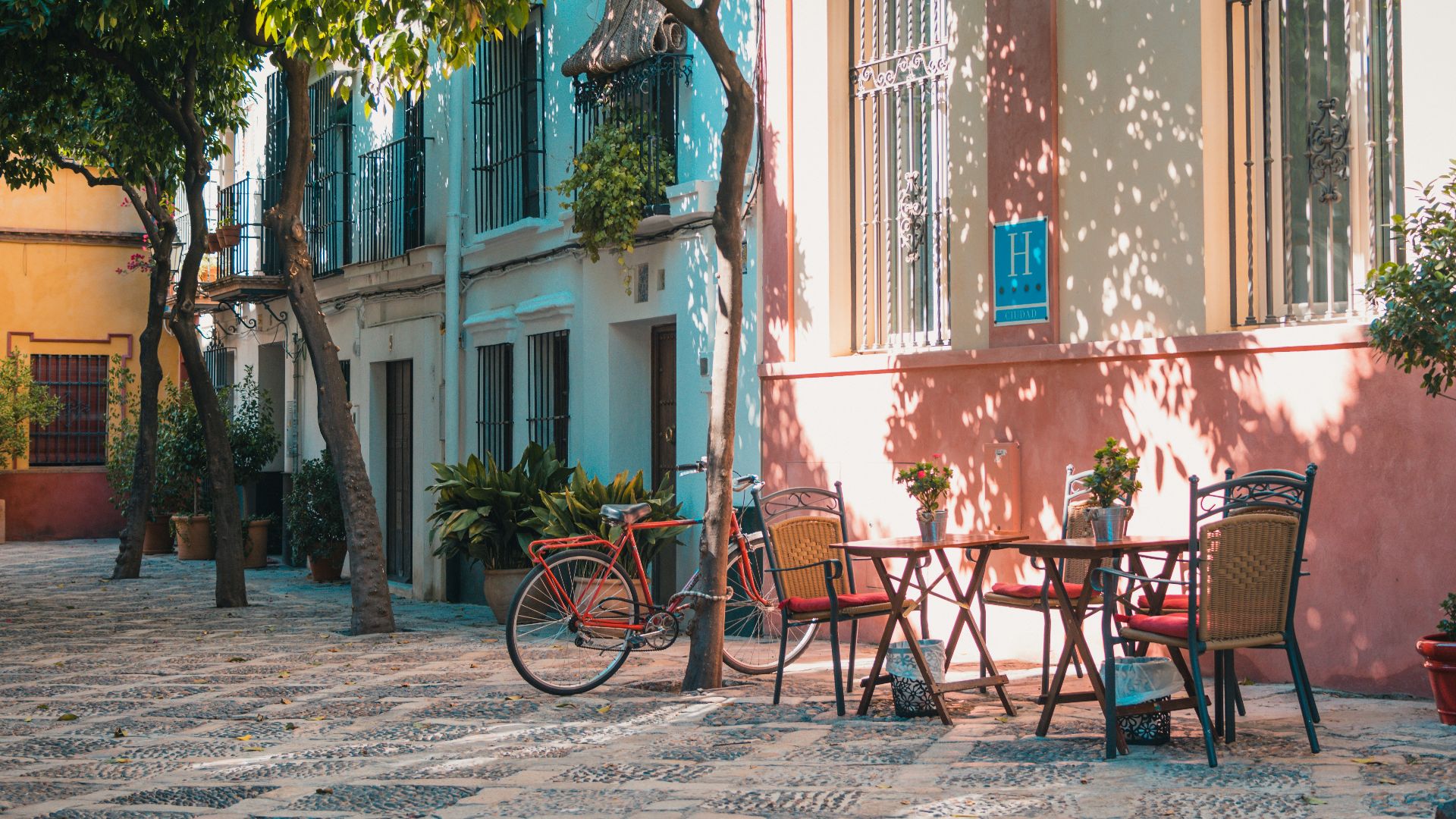 two brown table outside