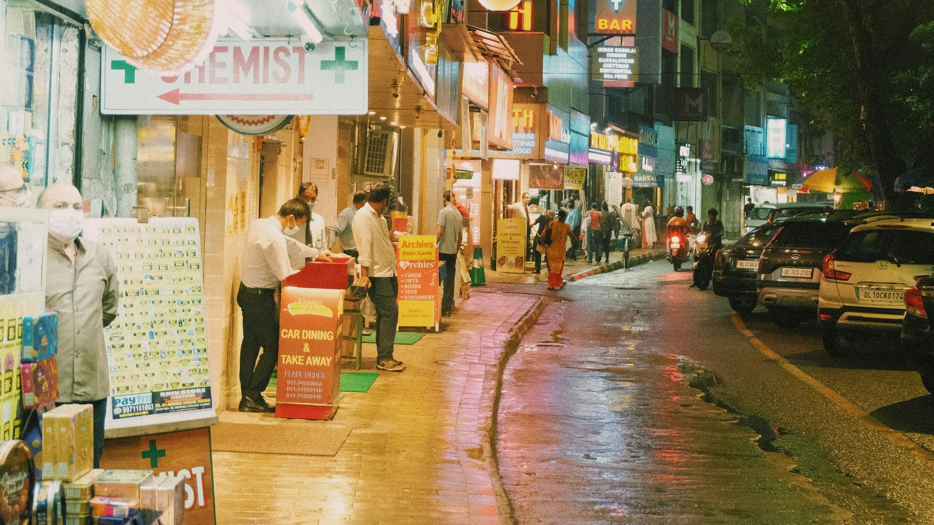 cars parked on street during night time