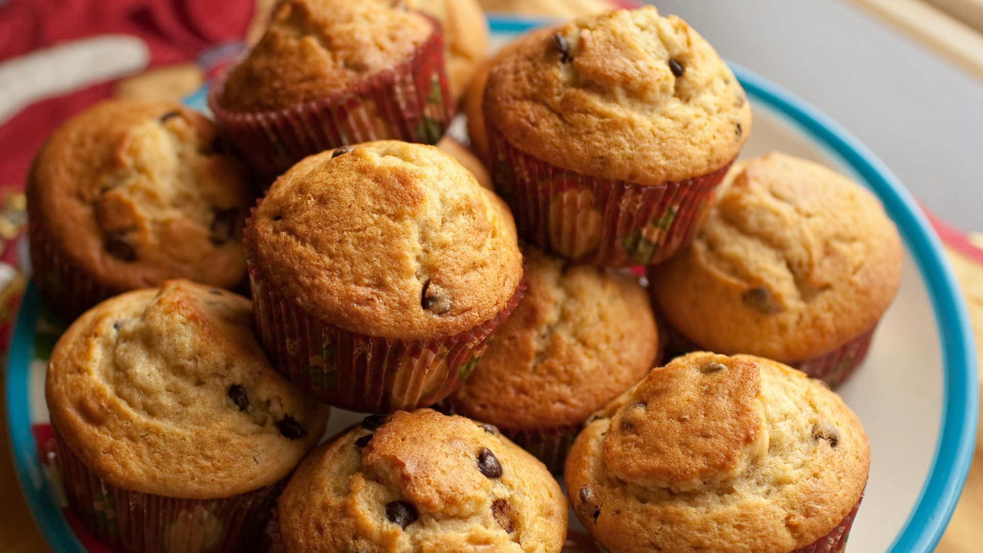brown cupcakes on blue and white ceramic plate