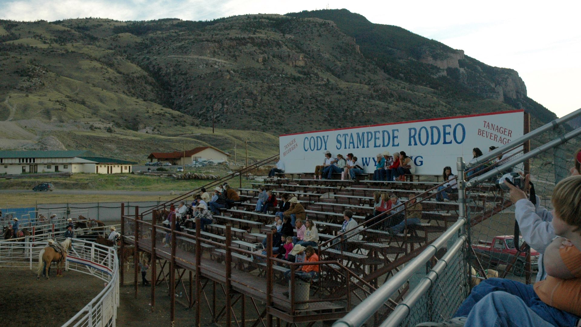 File:Cody Stampede Park grandstand in front of Cedar Mountain, Cody, 2009.jpg