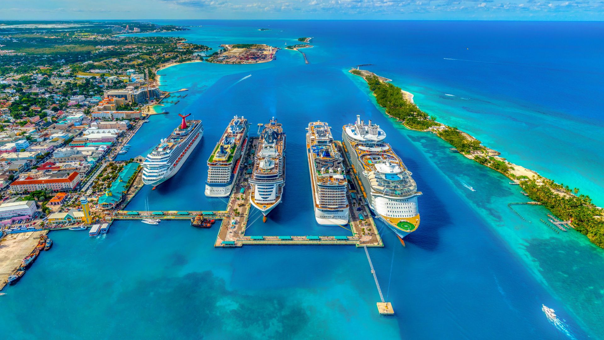 aerial photography of white and blue cruise ships during daytime