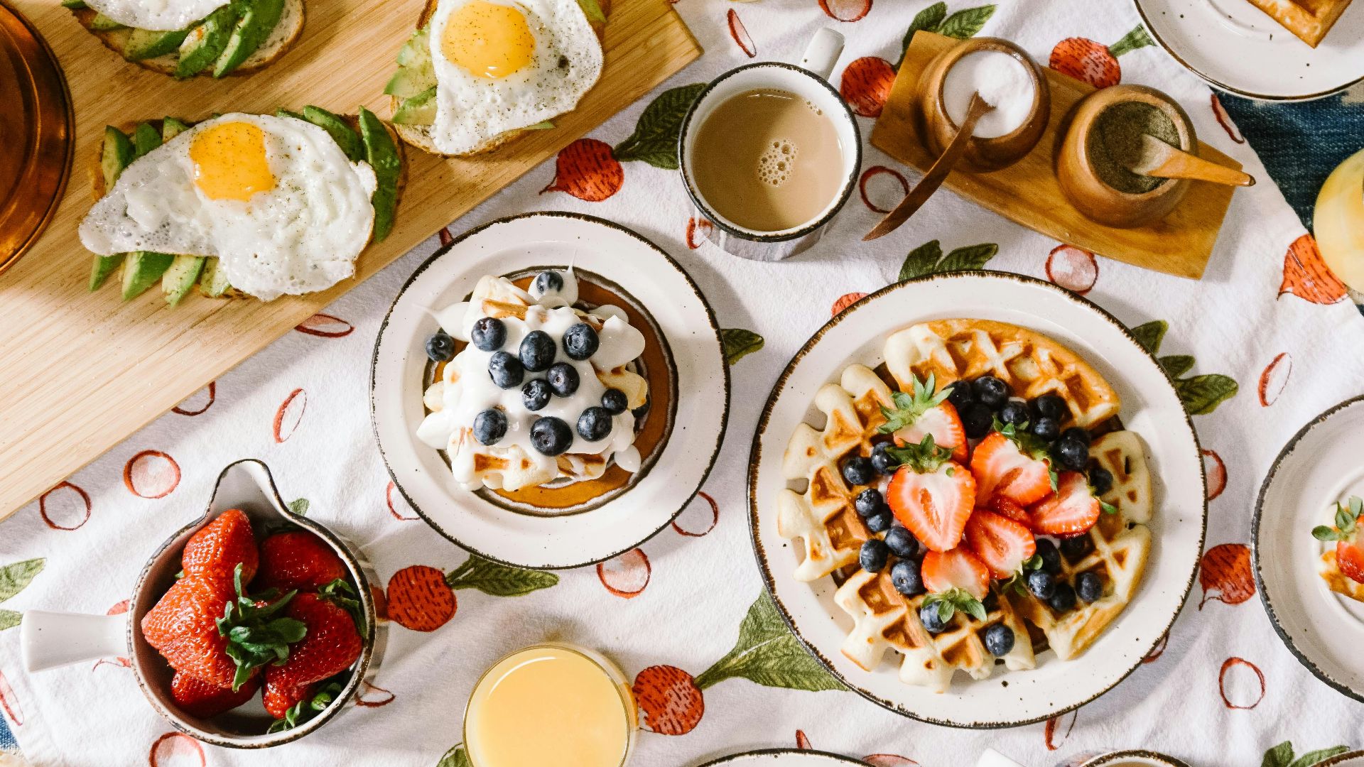 round white ceramic plate filled with waffle