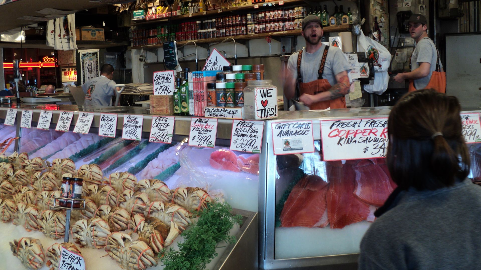 File:Justin preparing to catch a fish Pike Place Fish Market Seattle.JPG