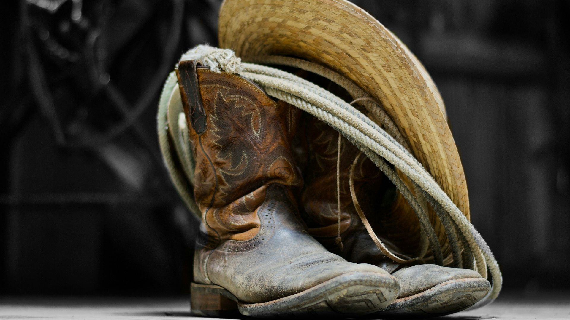 brown cowboy boots on white textile