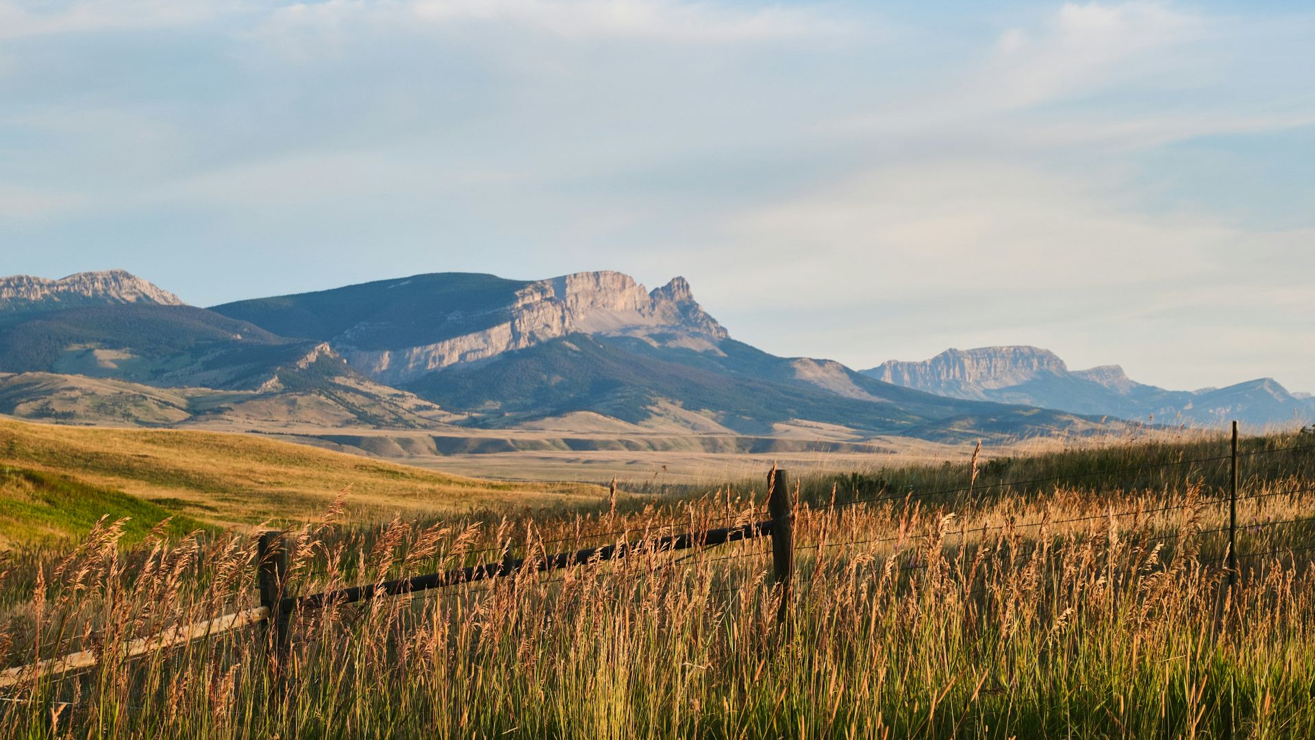 green grass field near brown mountain under blue sky during daytime
