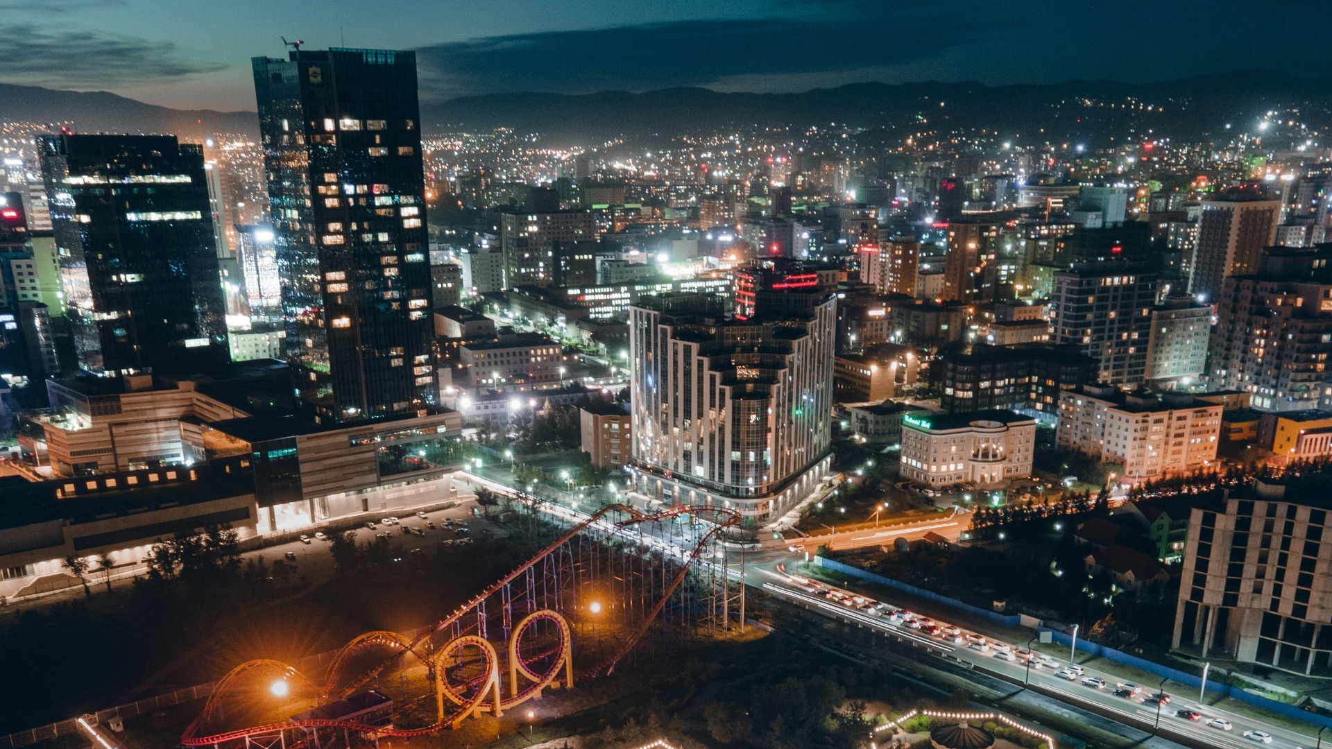 aerial view of city during night time