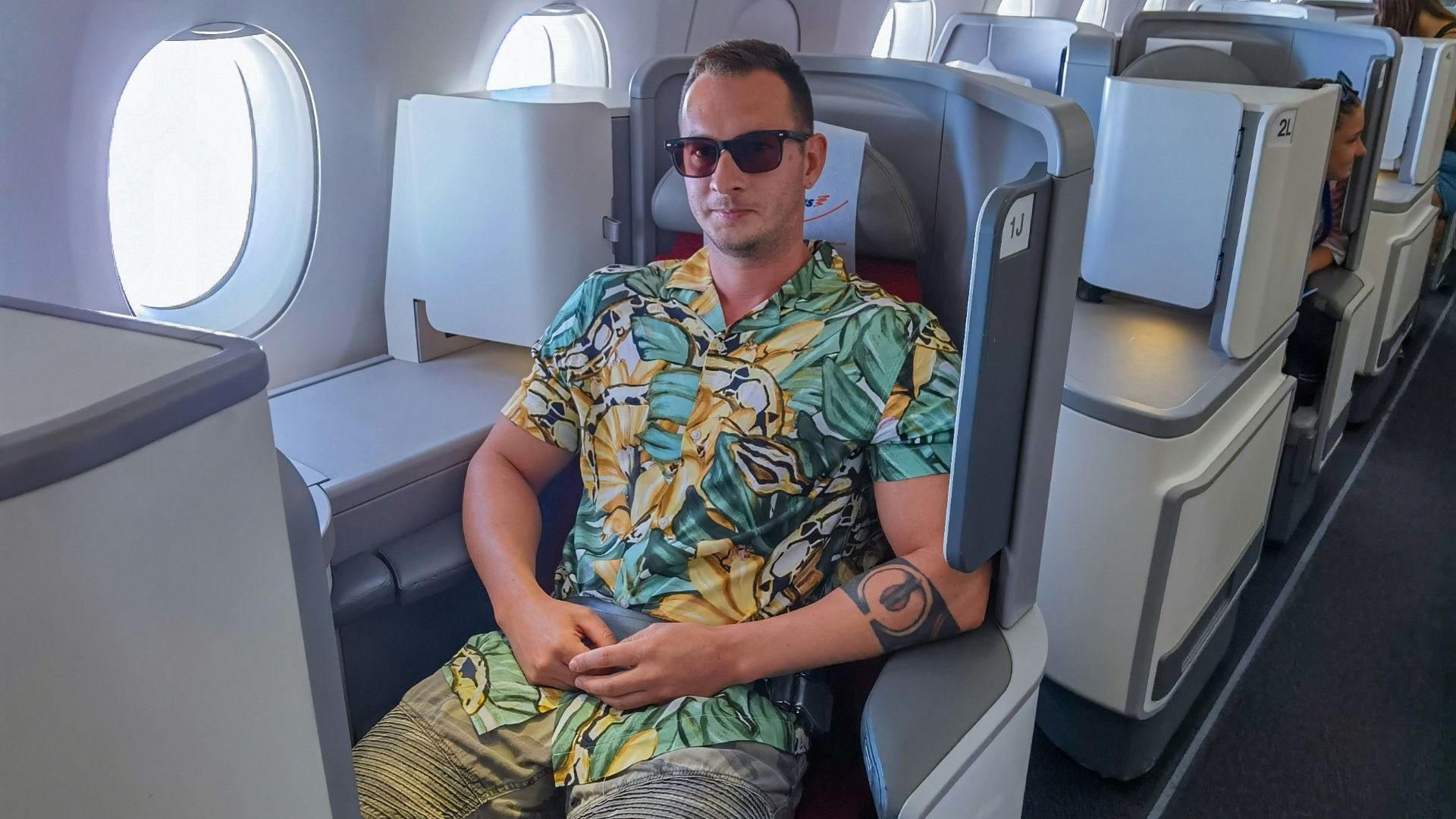 a person sitting in an airplane