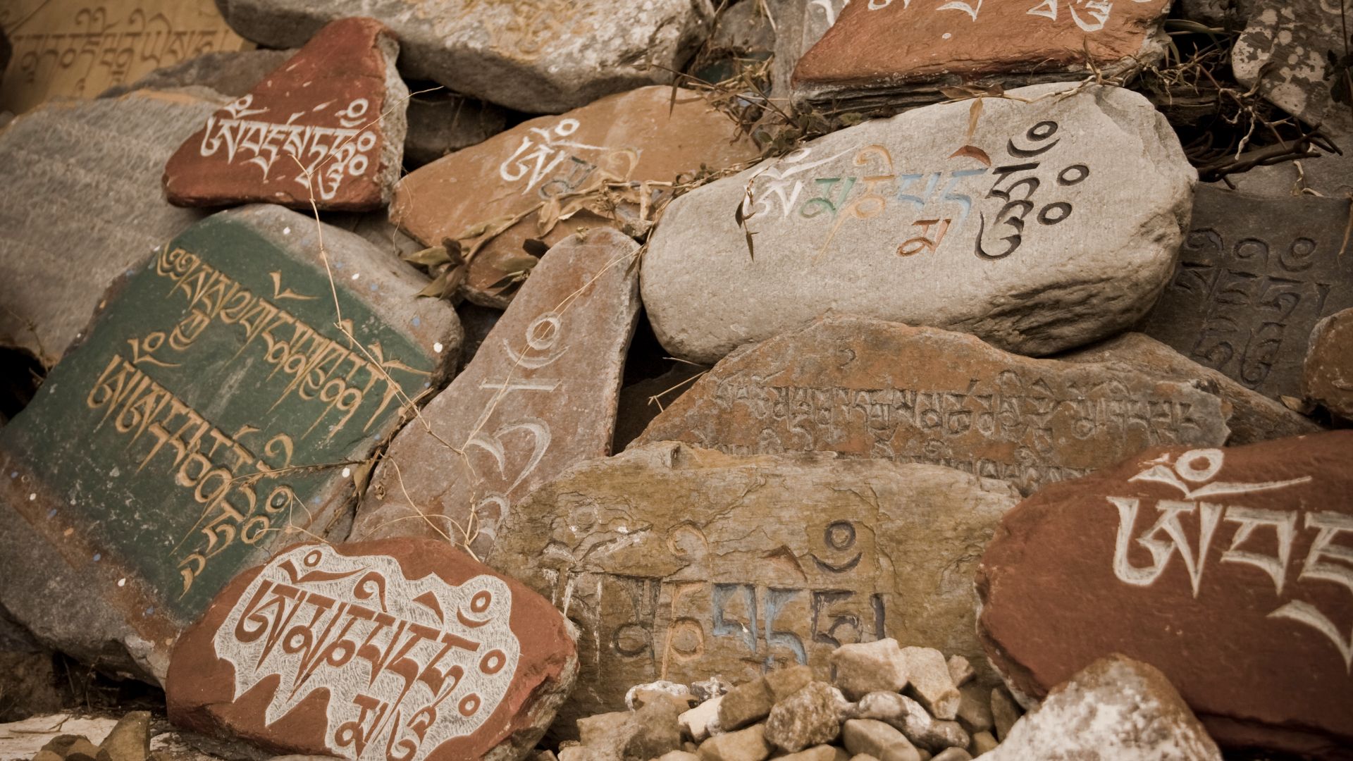 File:Stone tablets with prayers in Tibetan language at a Temple in McLeod Ganj.jpg