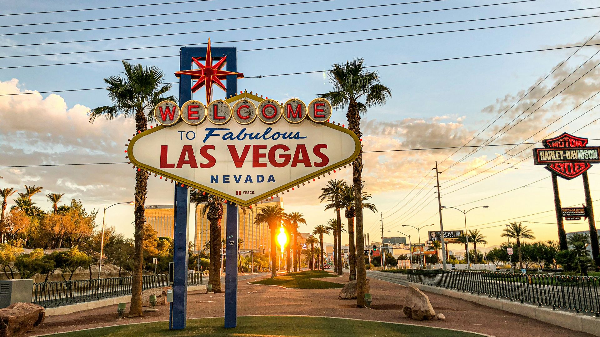 Las Vegas Nevada billboard under white and blue sky