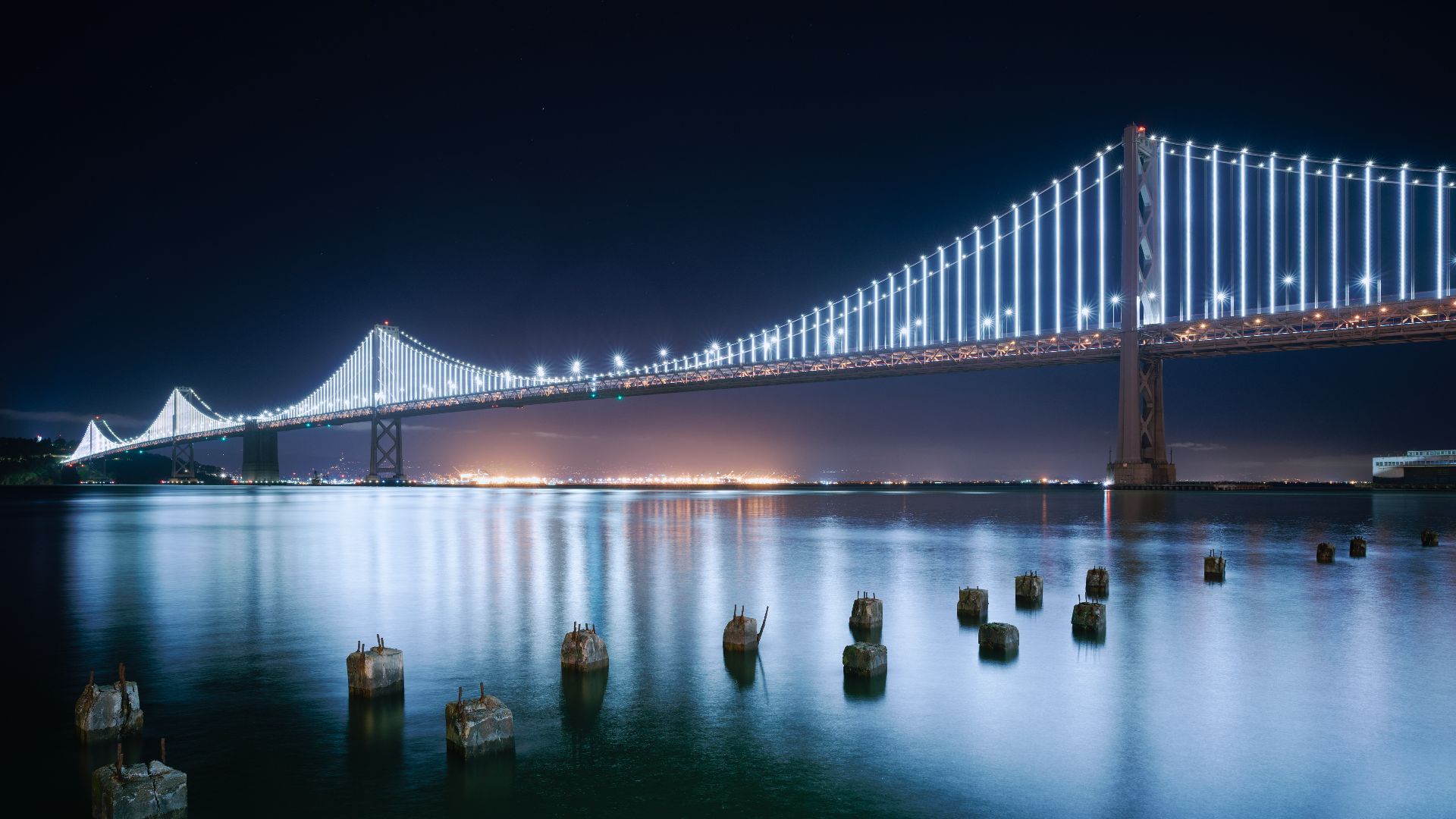 File:San Francisco Bay Bridge Western Span at night.jpg