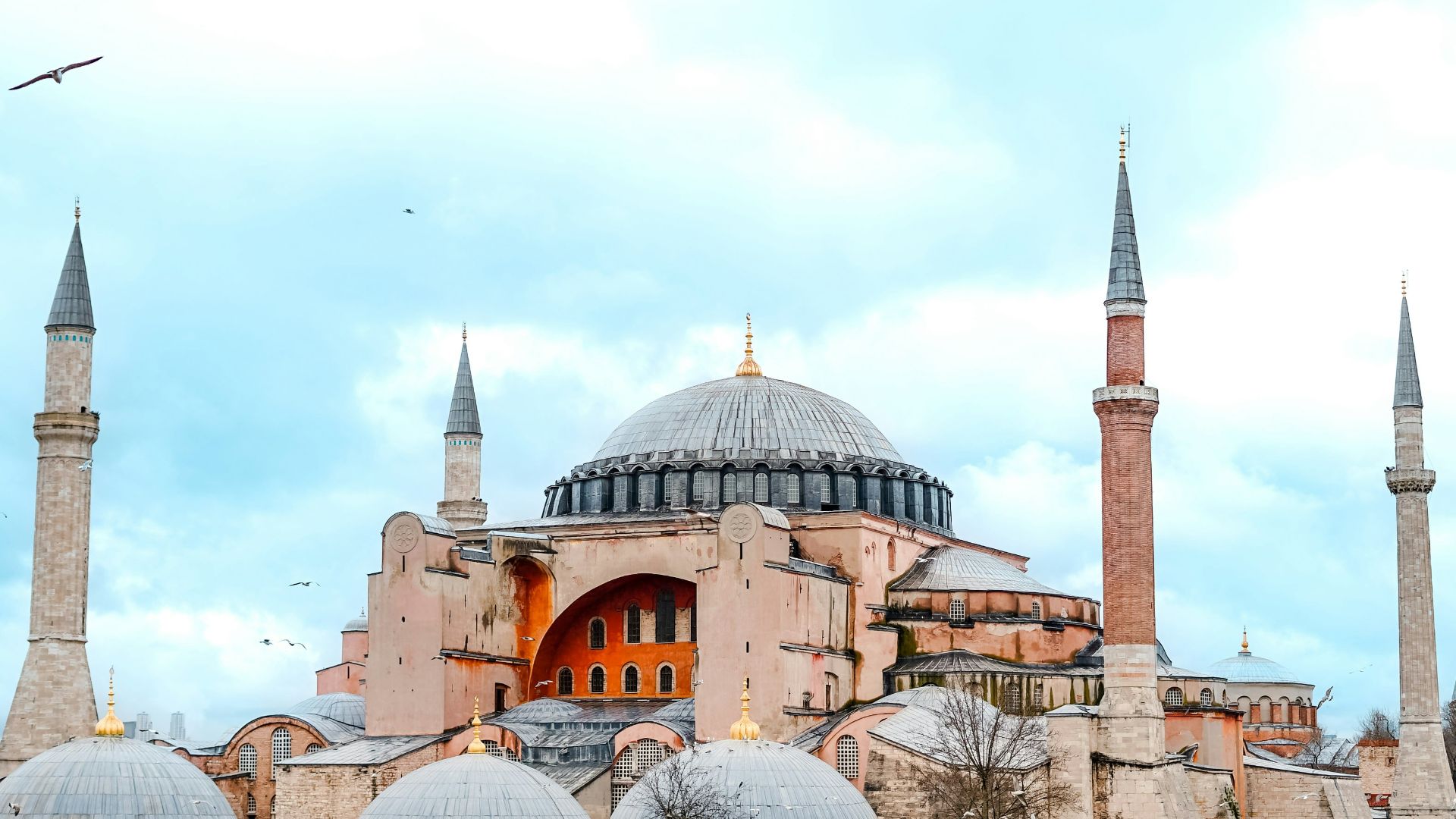 a large building with many spires on top of it